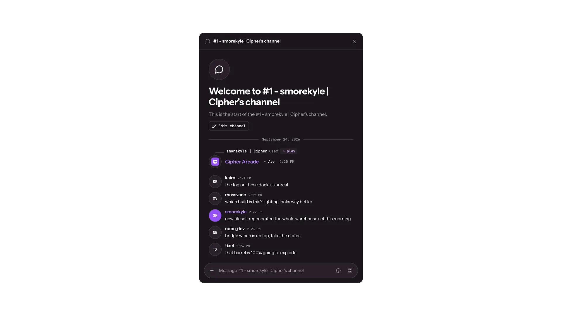 Cipher Arcade running in a Discord channel